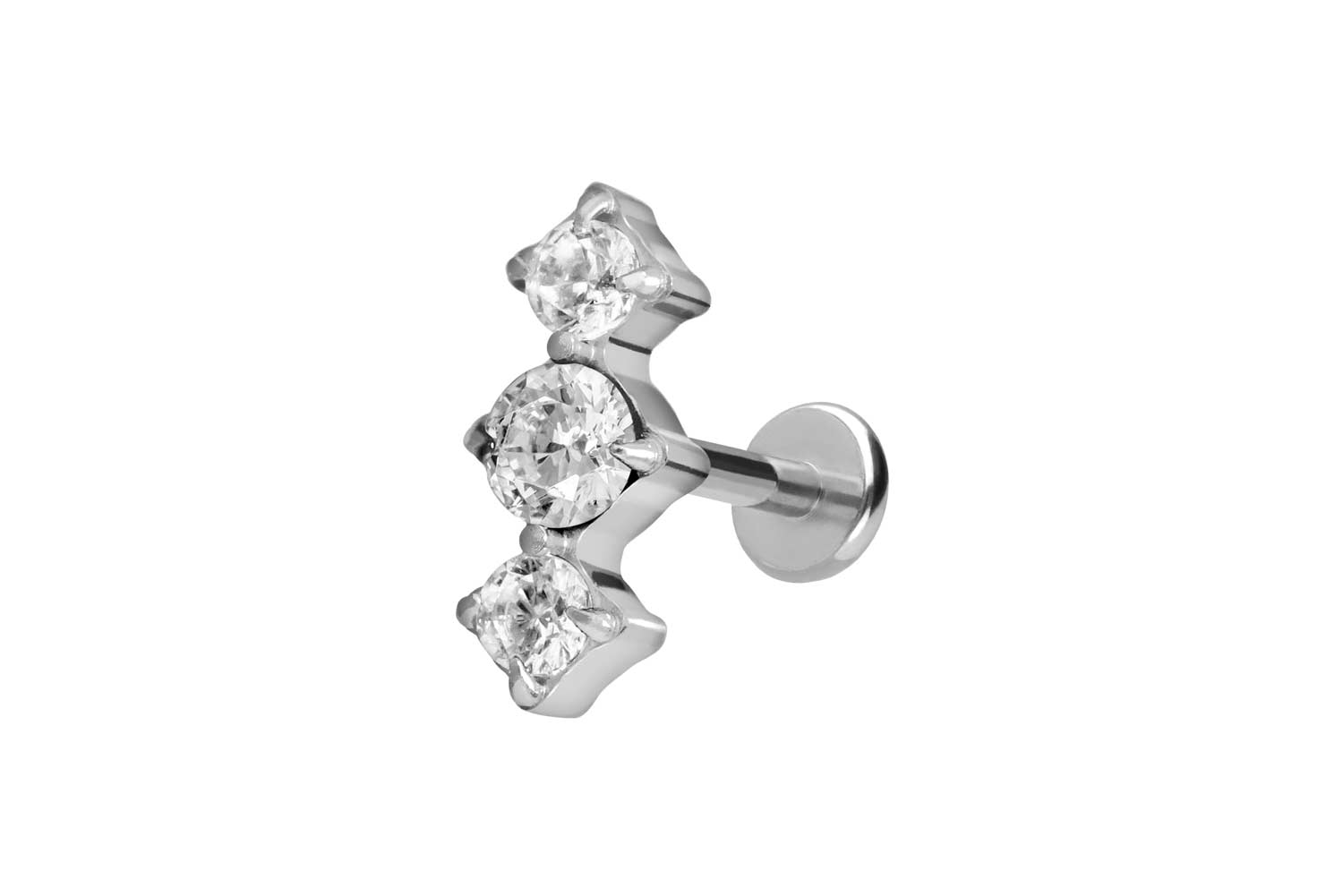 Titan Labret Piercing mit Push Fit 3 EINGEFASSTE KRISTALLE